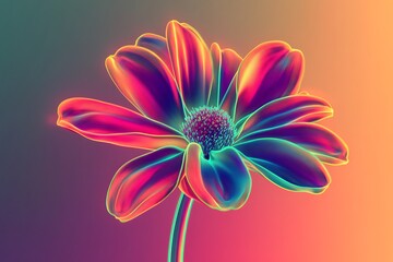 A colorful neon flower in full bloom captured against a soft gradient background for added vibrancy