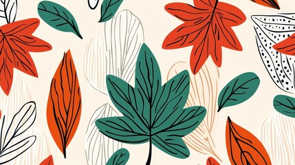 Colorful Leaf Pattern with Red, Green, and White Elements