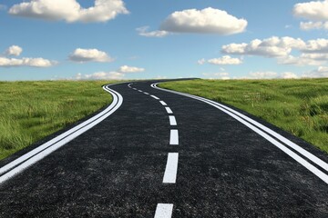 Fototapeta premium Curved Road Through Lush Green Landscape Under Clouds