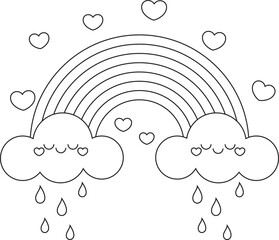 Rainbow with hearts, valentine's day coloring page for kids