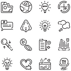 Inspiration and brainstorm line icons collection. Thin outline icons pack. UI icon collection. Set of line web pictogram with white background
