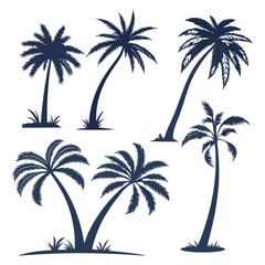 Fototapeta premium Collection of Black and White Palm Tree Silhouettes, vector on white background