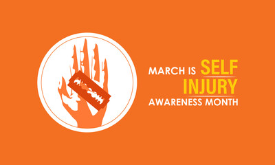 Self-Injury Awareness Month (SIAM) is observed every March to raise awareness and reduce stigma about self-harm. Design for banner, cards, prints, social media, poster, flyer and background design.