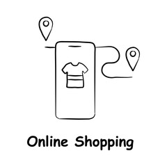 Online Shopping Icon – Mobile E-Commerce and Digital Retail - Hand Drawn Vector Icon