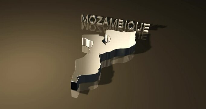 Map of Mozambique the african nation in 3D animation with golden theme