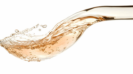 Red wine pouring into a glass with reflection and crystal clear liquid, isolated on a white background, symbolizing celebration and luxury