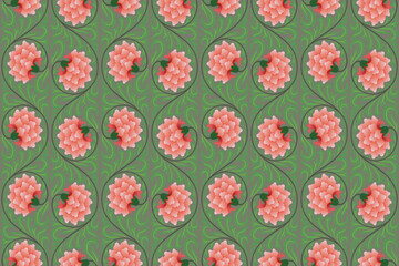Traditional Thai art seamless floral pattern in damask style motifs suitable for wallpaper, cloth, curtain, textile, tile and fabric design isolated illustration vector archive EPS files.