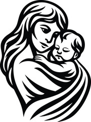 Beautiful Mother and Baby Care silhouette vector art, Mother and Baby Care line art vector, Mother and Baby Care vector icon illustration