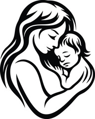 Beautiful Mother and Baby Care silhouette vector art, Mother and Baby Care line art vector, Mother and Baby Care vector icon illustration
