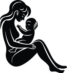 Beautiful Mother and Baby Care silhouette vector art, Mother and Baby Care line art vector, Mother and Baby Care vector icon illustration