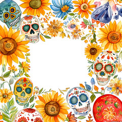 Fototapeta premium Colorful Celebration Floral Border With Copy Space for Design Template by Artistic Illustration Featuring Decorative Patterns and Flowers in Vivid