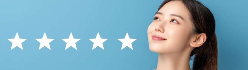 Obraz premium Woman dreams under five stars, a vision of hope and inspiration