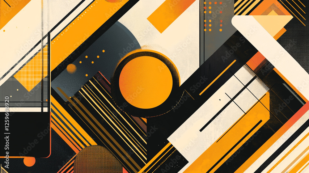 Poster geometric forms interact vigorously in captivating design pattern, inspired brutalist geometric abst