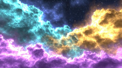 Fototapeta premium Colorful Abstract Cloud Formation with Stars in Night Sky