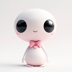 Cute cartoon character with big eyes and pink bowtie on white background