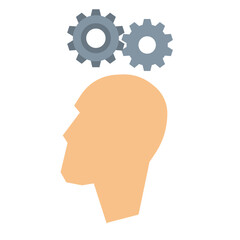 Head with gears. Process of thinking, vector illustration.