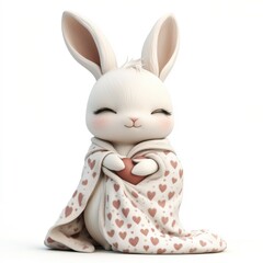 Obraz premium Adorable Cute Bunny Wrapped in Blanket with Heart Shape Symbol