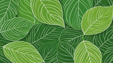 Detailed Green Leaf Pattern Background with Varied Textures and Shades
