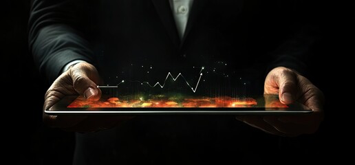 Businessman Holding Tablet Showing Financial Data