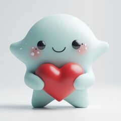 Cute and Cheerful Character Holding a Heart on a Soft Background