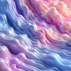 Obraz premium Abstract surreal 3D-rendered fluid gradient background with pastel pink, lavender and sky blue 