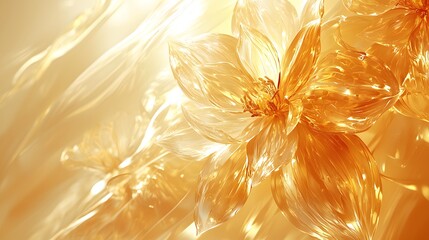 Golden Glass Flowers Abstract Floral Background Luxury Elegant Shiny Translucent Petals Artistic