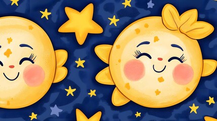 Naklejka premium Cheerful Cute Sun and Stars Pattern Illustration for Kids' Decor