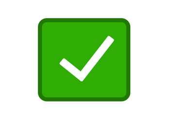 green check mark icon - white tick inside green box, approval symbol, confirmation sign, success indicator, correct choice, verified icon, positive feedback, accepted status, validation graphic