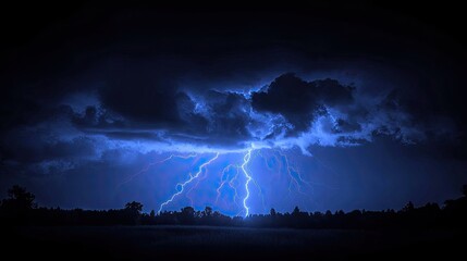 Night Storm Lightning Strikes Rural Field