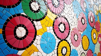 Colorful Mosaic Tile Art Displaying Vibrant Circles and Patterns
