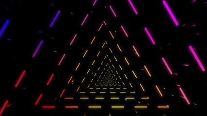 Futuristic abstract colorful neon tunnel with triangular perspective and glowing light streaks animation - Powered by Adobe