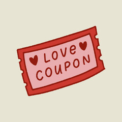 Simple doodle illustration of a love coupon. Cute vintage illustration. Design for a card, poster. Hand drawn wire phone.