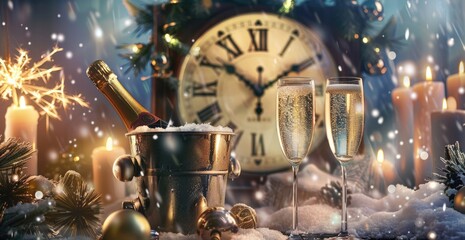 Festive New Year's Eve Celebration with Champagne
