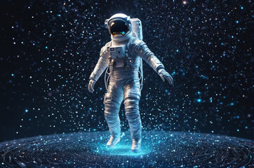Fototapeta premium A holographic Digital Astronaut in the computer world made up of many particles. Generative AI.