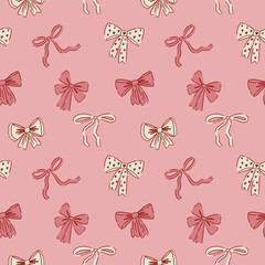 Cute pattern with bows. Vector illustration. Design for wallpaper, wrapping paper, clothing, cards and invitations. Vintage hand drawn art.