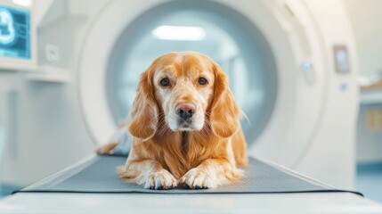 Dog Relaxing on MRI Table in Veterinary Clinic
