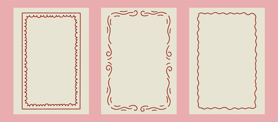 Vintage collection of hand drawn frames. Vector whimsical illustration. Design for social media, postcards, posters, flyers.
