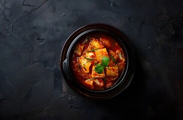 Elegant Top-Down View of Traditional Korean Cuisine with Kimchi Dish