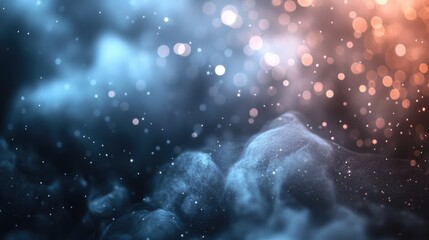 Cosmic Nebula: Abstract swirling clouds of blue and orange hues, speckled with glittering lights, evoke a sense of wonder and mystery, reminiscent of a celestial nebula.