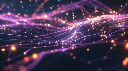 Obraz premium Abstract Network Connections with Glowing Nodes and Data Transmission