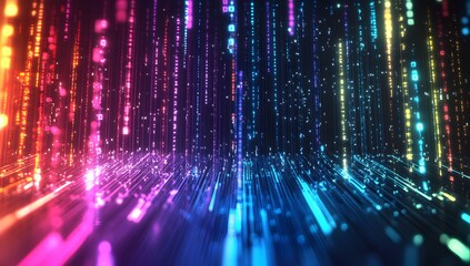 Digital Rain of Colorful Lines in Dark Space
