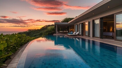 Fototapeta premium swimming pool at sunset