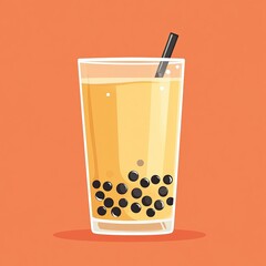 a glass of bubble tea in orange red background milk tea cha