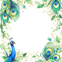 Elegant Bird Feather Watercolor Frame With Empty Space for Text