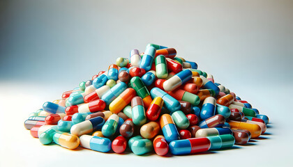 Medical A macro shot of several colorful capsules stacked together in a random pile, focusing on the details3