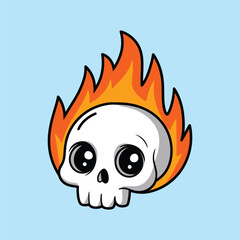 A cute yet edgy cartoon-style illustration of a floating skull with large, expressive, glossy black eyes.
