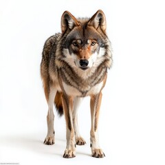 Obraz premium Majestic Wolf Standing Proudly Against a Crisp White Background in Detail