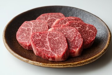 Obraz premium Juicy round steak on a clean white background, HD quality. Perfect for food blogs, ads, and menus. Appetizing, tender, and professionally lit