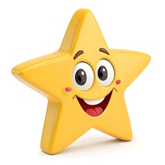 Smiling 3D cartoon star with a happy expression, designed in a cheerful and playful style with bright colors. Isolated