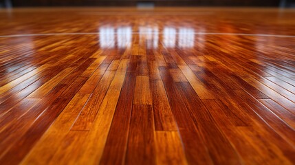 Gleaming Hardwood Court Rich Warm Tones. AI Generated